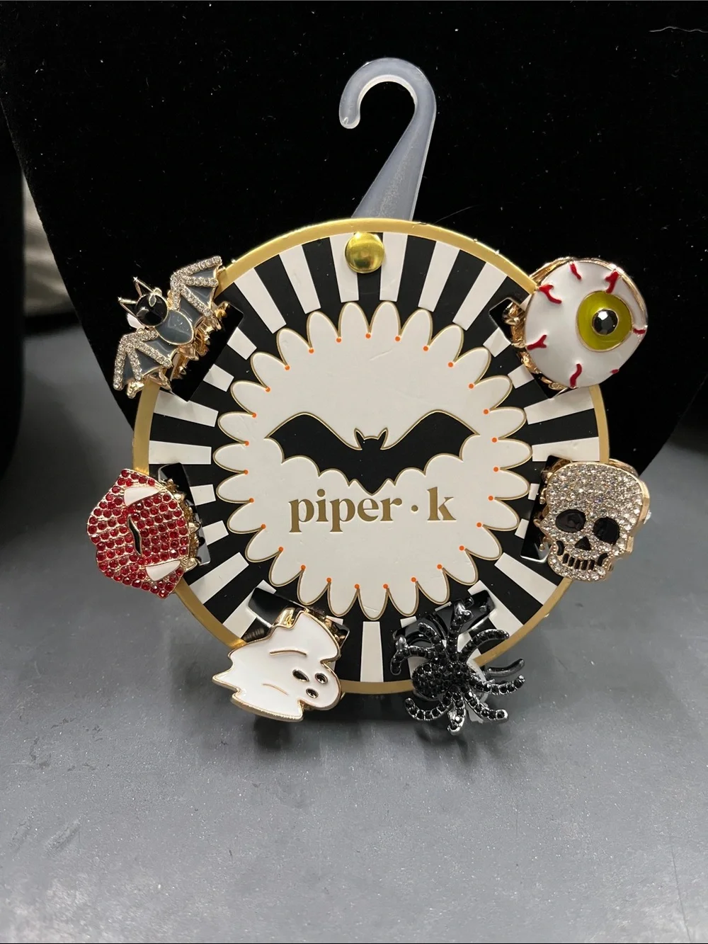 NWT Piper K Halloween Small Metal Hair Clip Set - Black, White, Red, Gold, Green